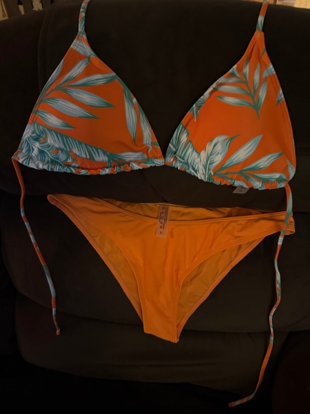 SHEIN Orange and Turquoise Tropical 2-Piece Bikini Swim Set